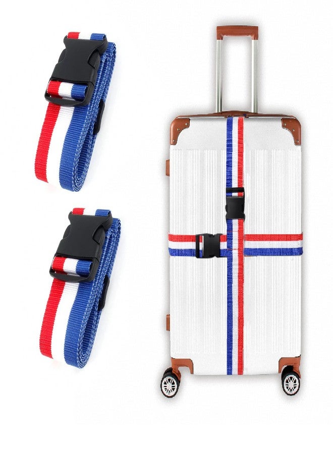 MyyYiTar Nylon Luggage Straps Suitcase Belt Travel Accessories with Adjustable Buckle,Heavy Duty Strap Bright Colors for Easy Identification, 2 Packs Blue-White-Red 2M - Image 1